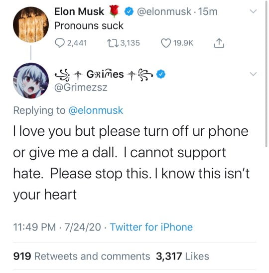 Grimes Replies To Elon Musk That 