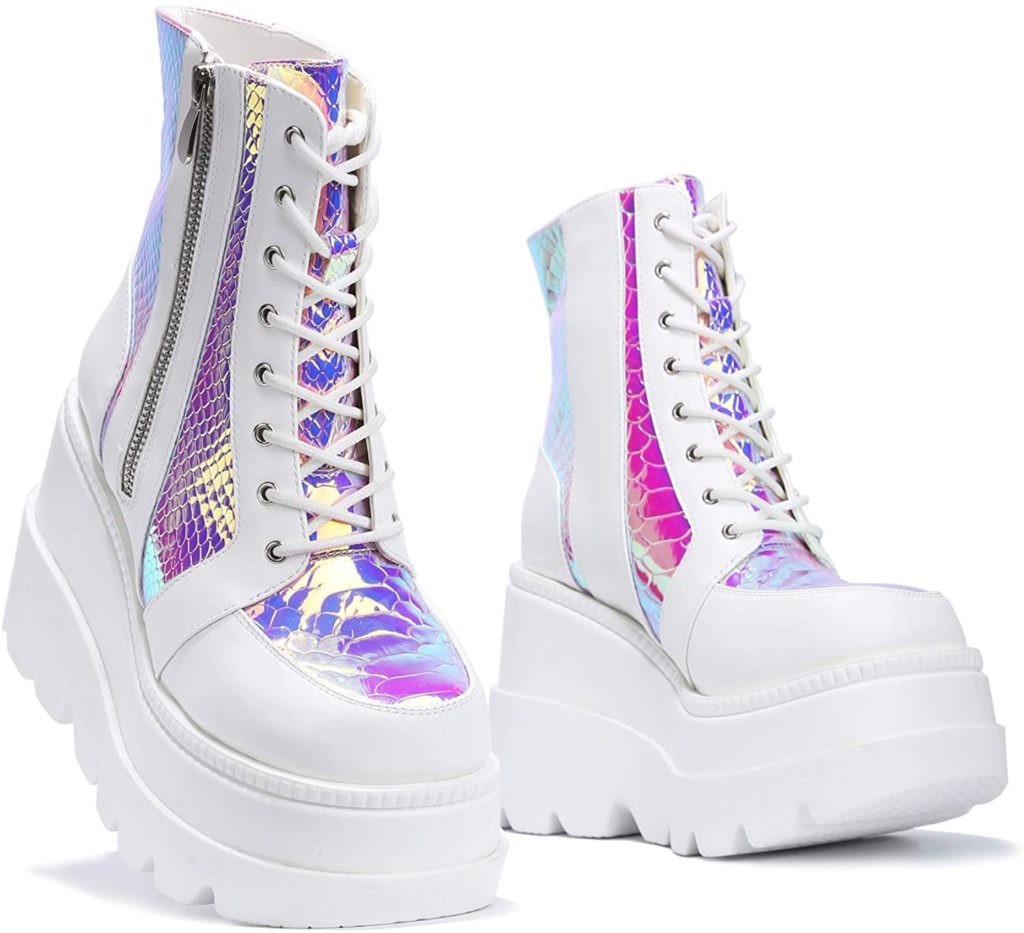 Cape Robbin Radio Holographic Platform Ankle Boots 