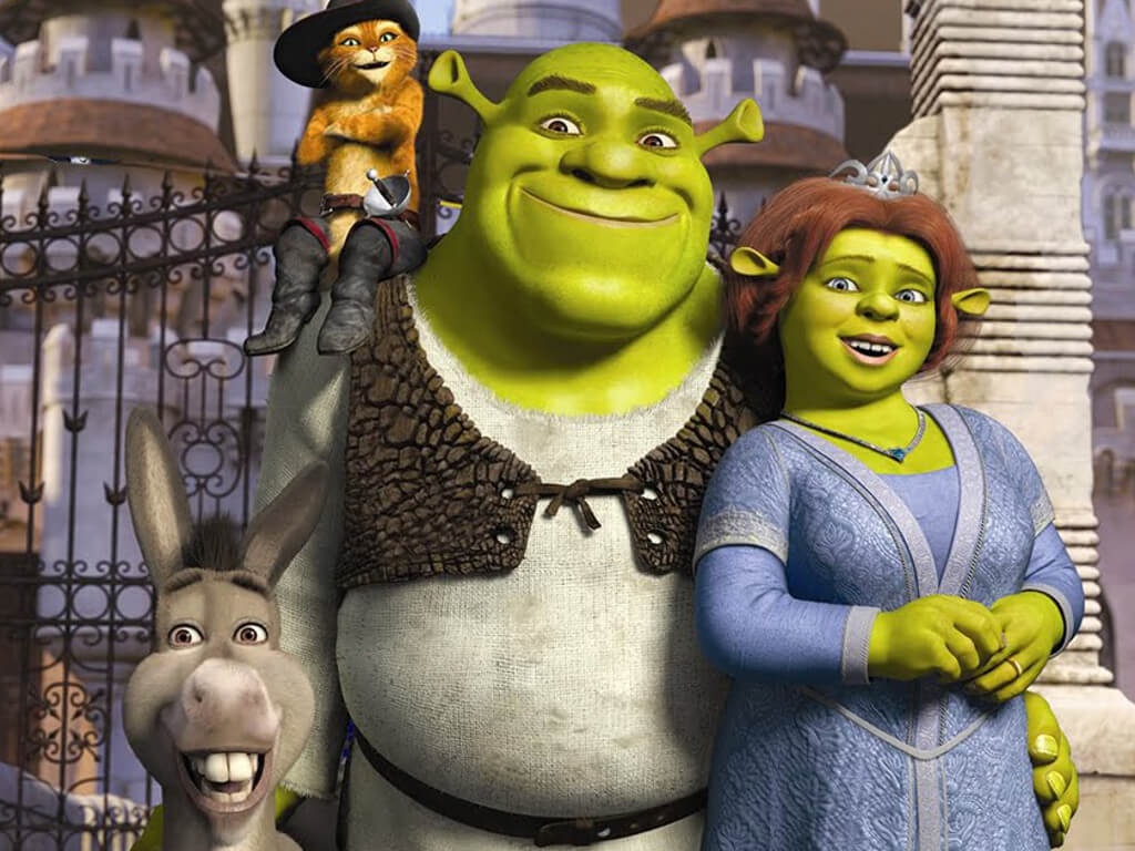 Famous trios: Shrek, Fiona and Donkey