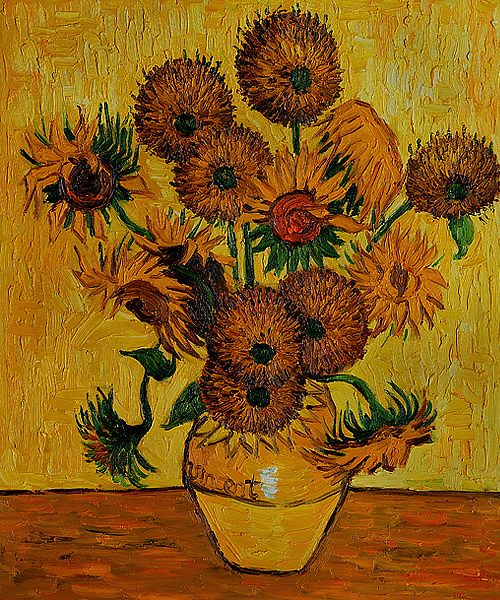 Vase With Fifteen Sunflowers