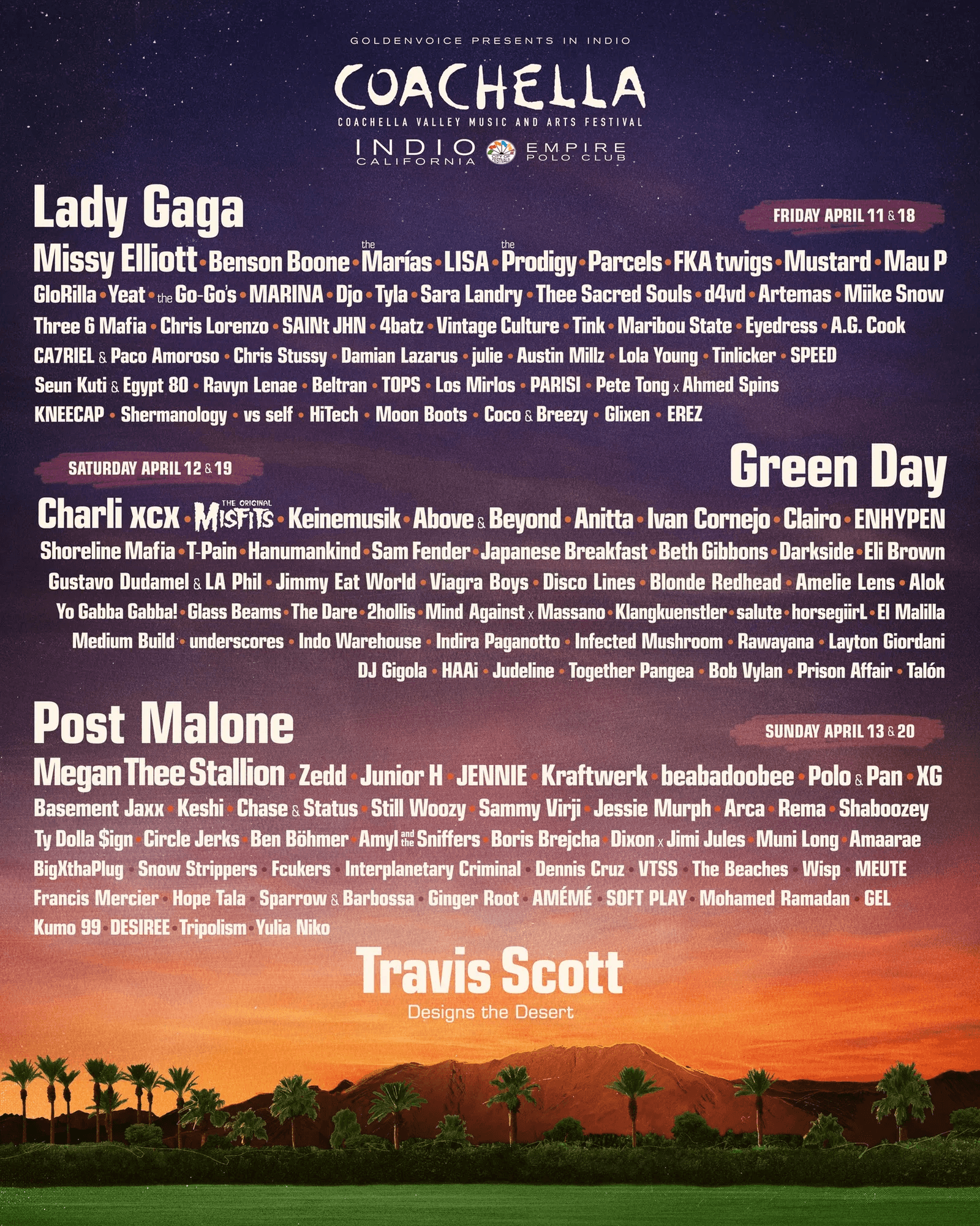 Coachella Reveals 2025 Incredible Full Lineup Including Headliners